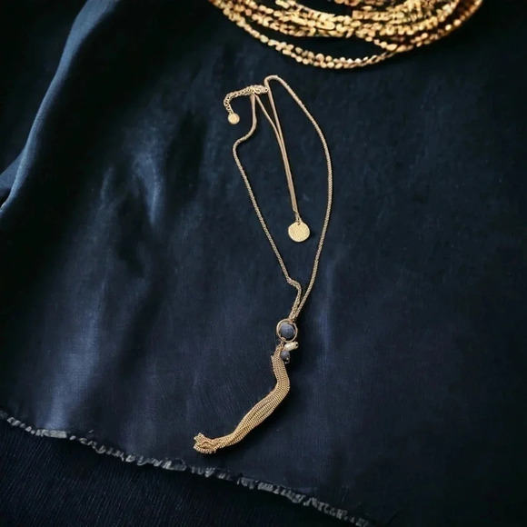 Bohemian Long Layered Tassel Gold Plated Drop Necklace - Picture 2 of 3